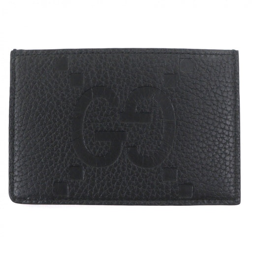 Excellent GUCCI Card Case Jumbo GG Pass Case black leather mens 812681
