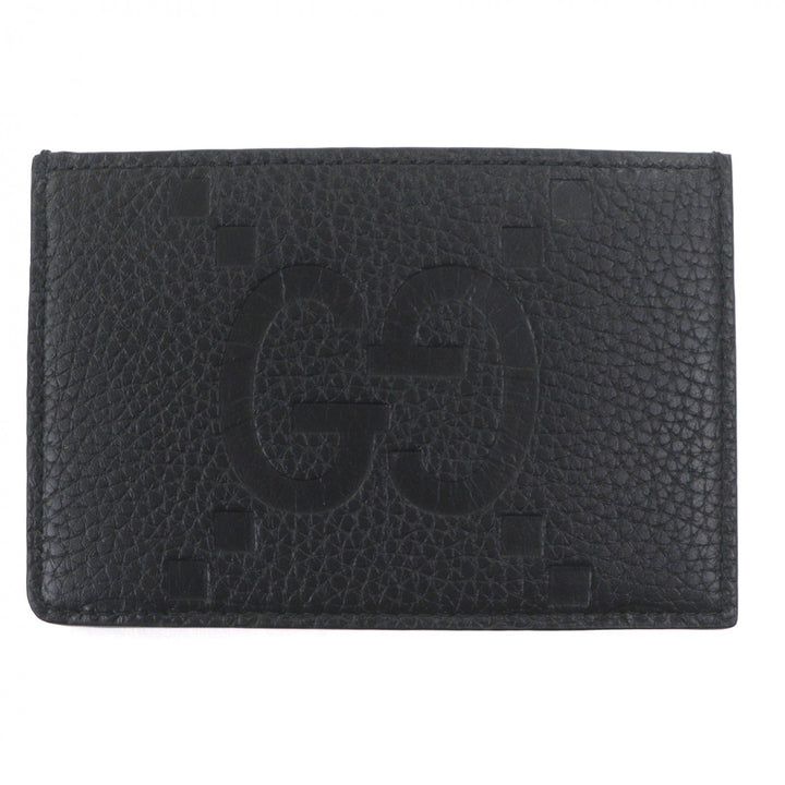 Excellent GUCCI Card Case Jumbo GG Pass Case black leather mens 812681