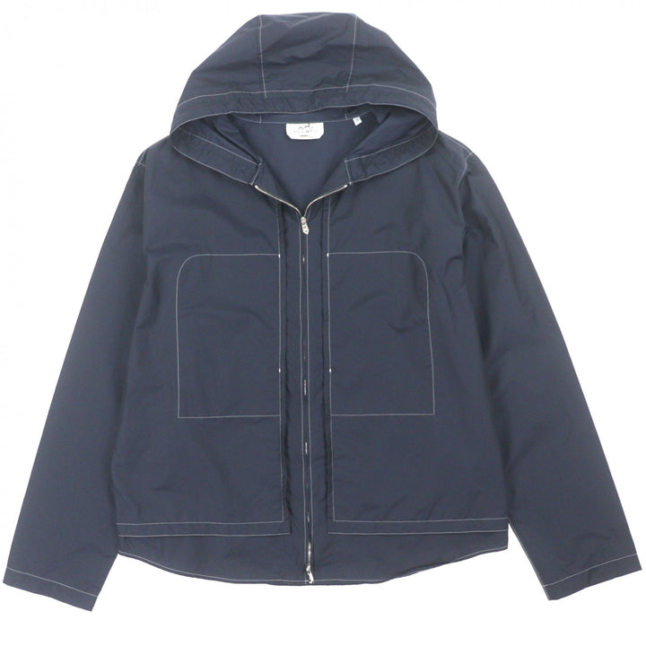 Pristine HERMES mountain hoodie double zip up Navy cotton mens 39 H5561 40H4