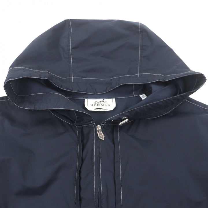 Pristine HERMES mountain hoodie double zip up Navy cotton mens 39 H5561 40H4