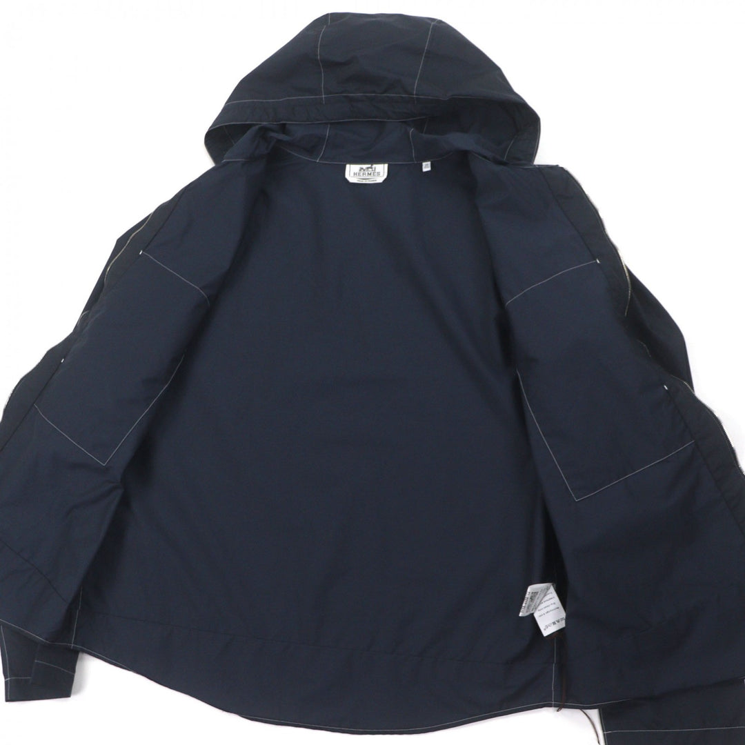Pristine HERMES mountain hoodie double zip up Navy cotton mens 39 H5561 40H4