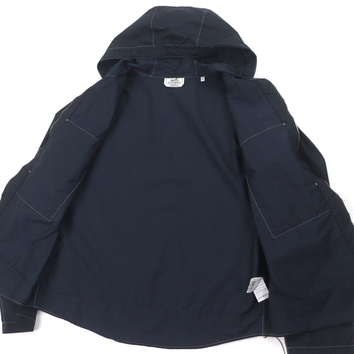 Pristine HERMES mountain hoodie double zip up Navy cotton mens 39 H5561 40H4