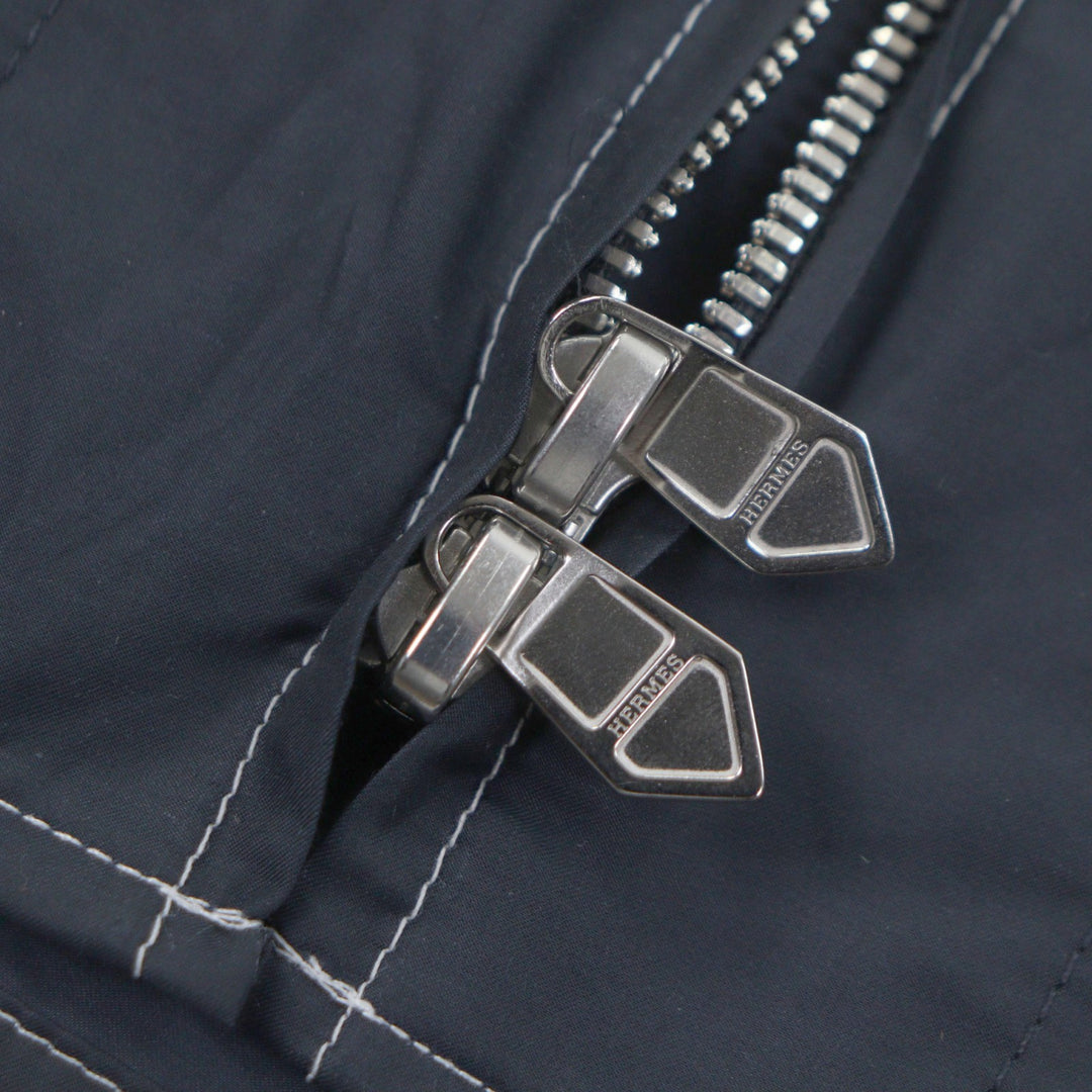 Pristine HERMES mountain hoodie double zip up Navy cotton mens 39 H5561 40H4