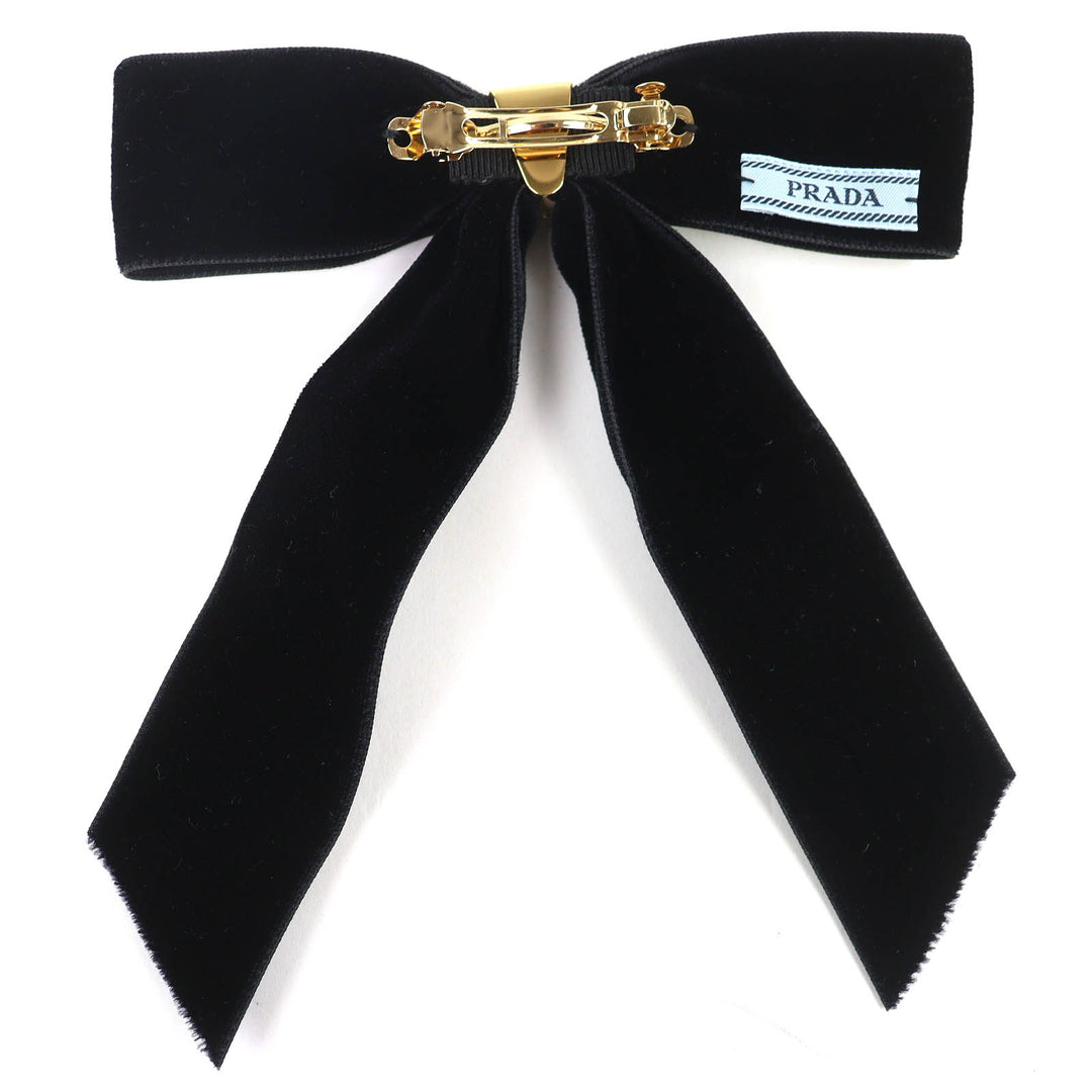 Great PRADA Triangle Logo Triangle Plate Velvet Ribbon Barrette black 1IF154
