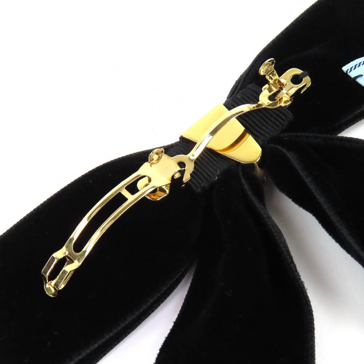 Great PRADA Triangle Logo Triangle Plate Velvet Ribbon Barrette black 1IF154