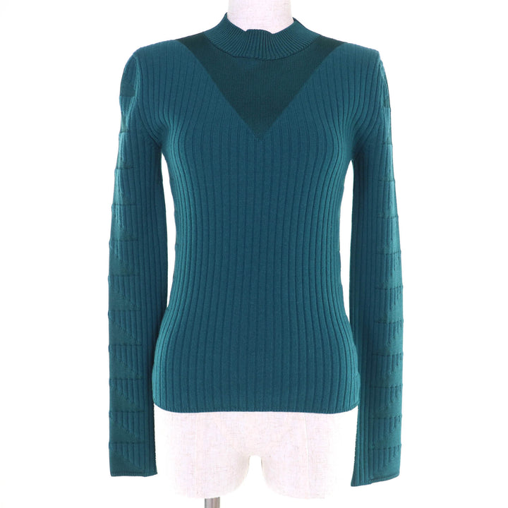 Excellent HERMES knit Cashmere long sleeve ribbed Green system Women 34 3H2641DX