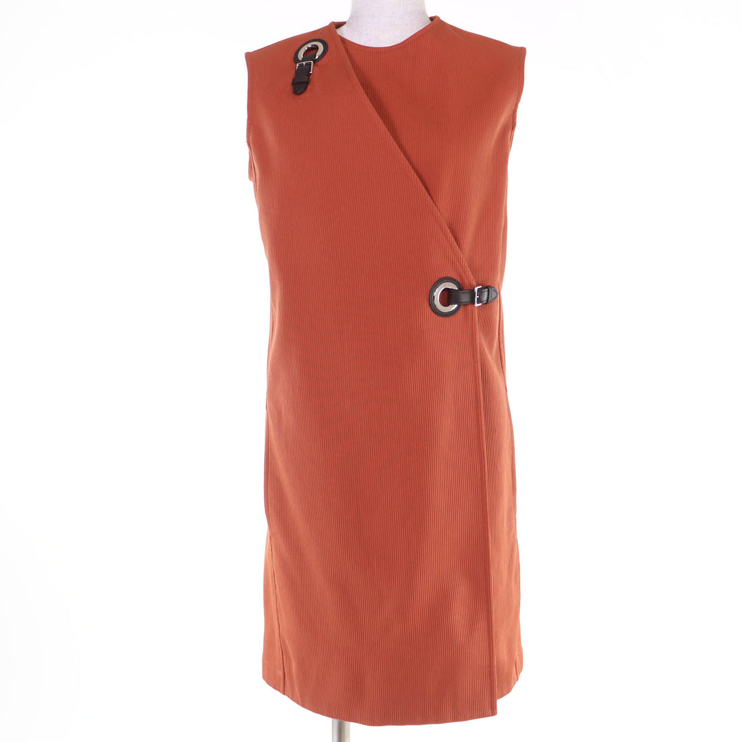 Excellent HERMES one piece Leather sleeveless top Orange series 36 2E0527D6