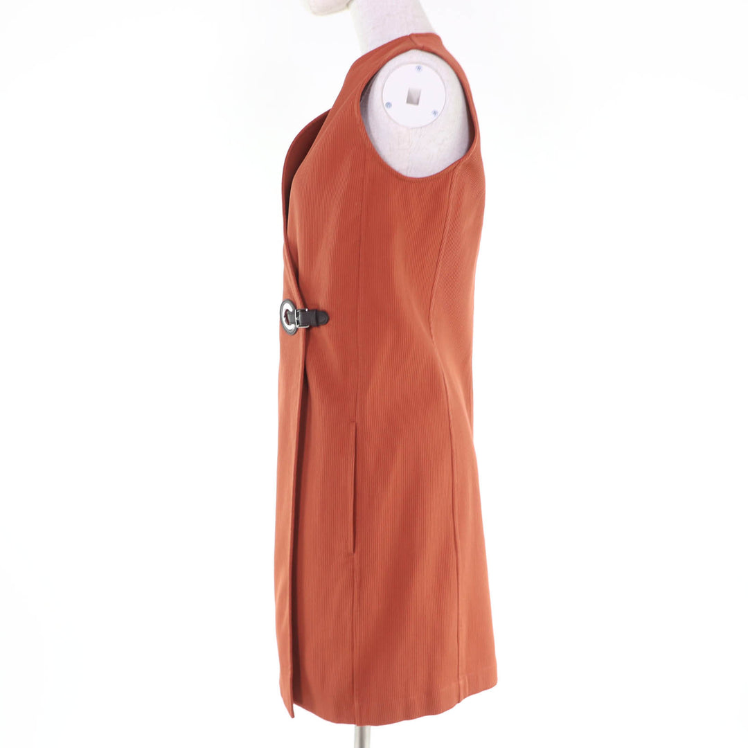 Excellent HERMES one piece Leather sleeveless top Orange series 36 2E0527D6