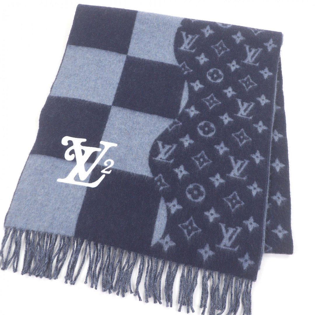 Excellent LOUIS VUITTON NIGO Scarf Echarpe Damier Giant Patch Logo Embroidery
