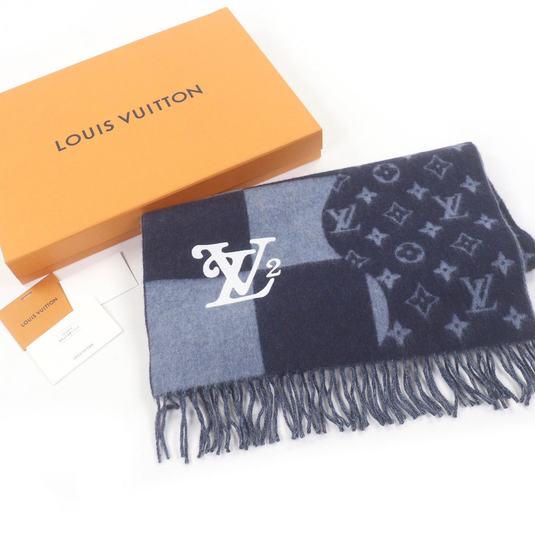 Excellent LOUIS VUITTON NIGO Scarf Echarpe Damier Giant Patch Logo Embroidery