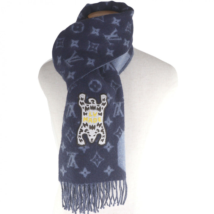 Excellent LOUIS VUITTON NIGO Scarf Echarpe Damier Giant Patch Logo Embroidery