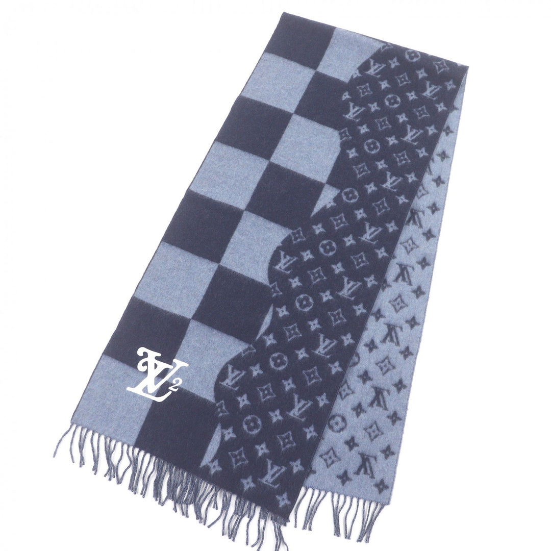 Excellent LOUIS VUITTON NIGO Scarf Echarpe Damier Giant Patch Logo Embroidery