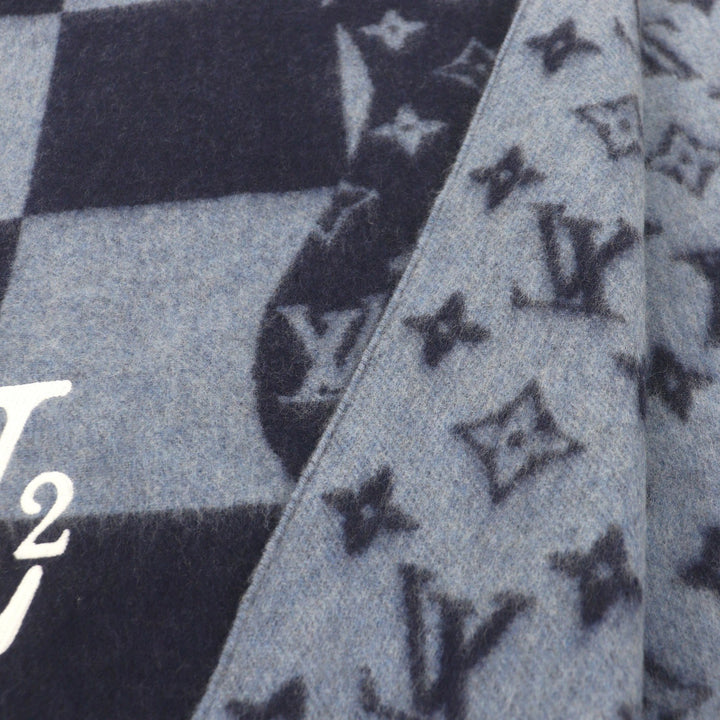 Excellent LOUIS VUITTON NIGO Scarf Echarpe Damier Giant Patch Logo Embroidery