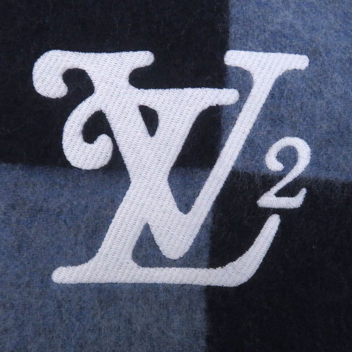 Excellent LOUIS VUITTON NIGO Scarf Echarpe Damier Giant Patch Logo Embroidery