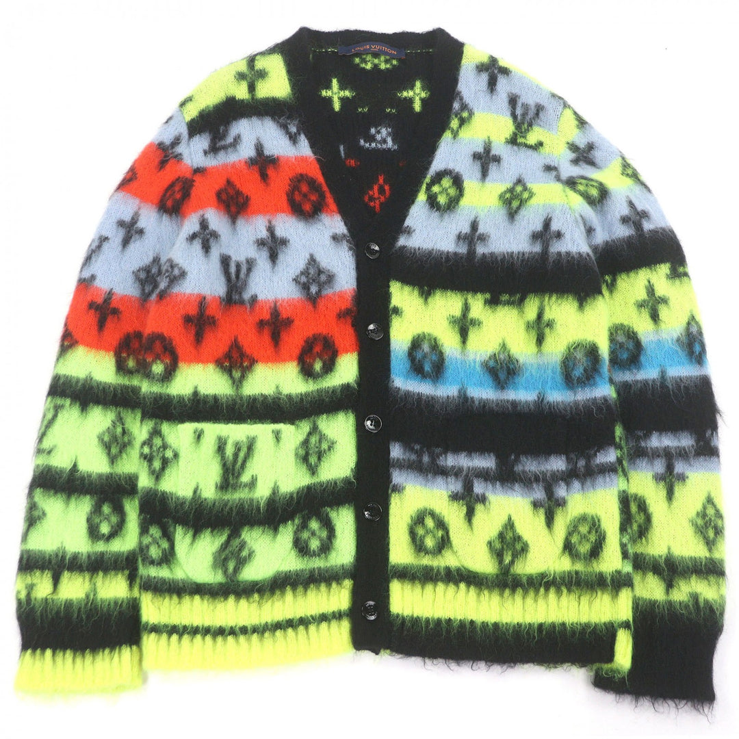 Excellent LOUIS VUITTON cardigan Monogram Shaggy Knit multicolor mohair mens L