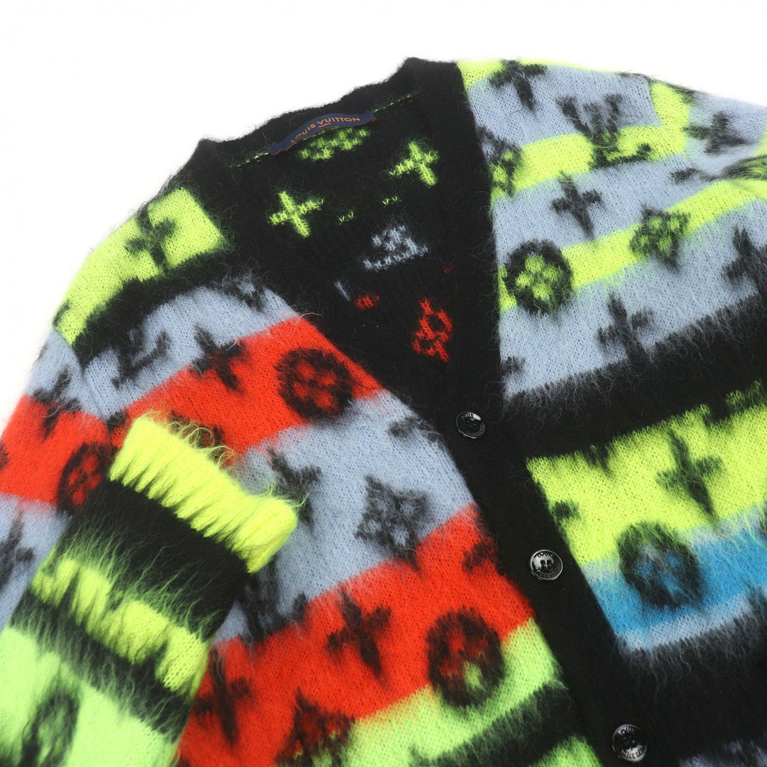 Excellent LOUIS VUITTON cardigan Monogram Shaggy Knit multicolor mohair mens L