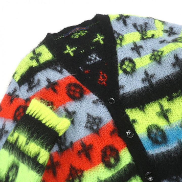 Excellent LOUIS VUITTON cardigan Monogram Shaggy Knit multicolor mohair mens L