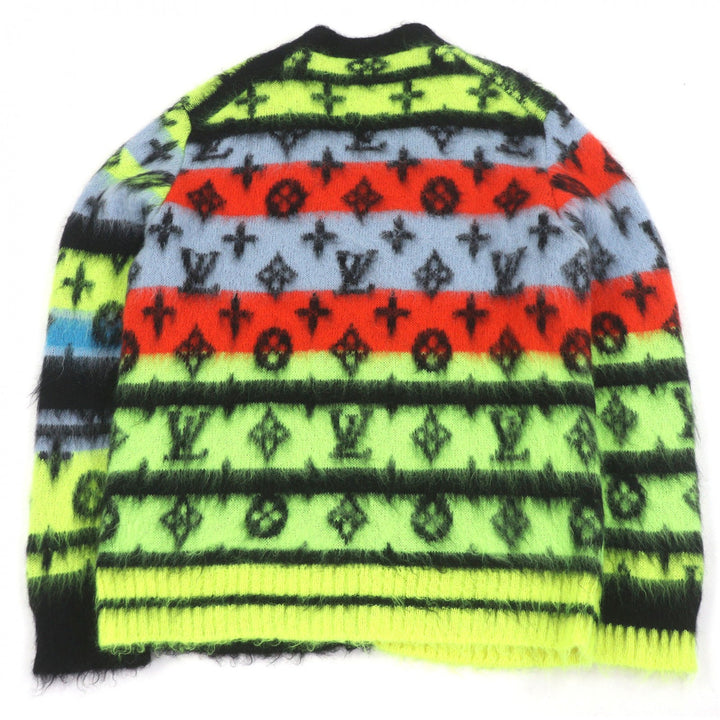 Excellent LOUIS VUITTON cardigan Monogram Shaggy Knit multicolor mohair mens L