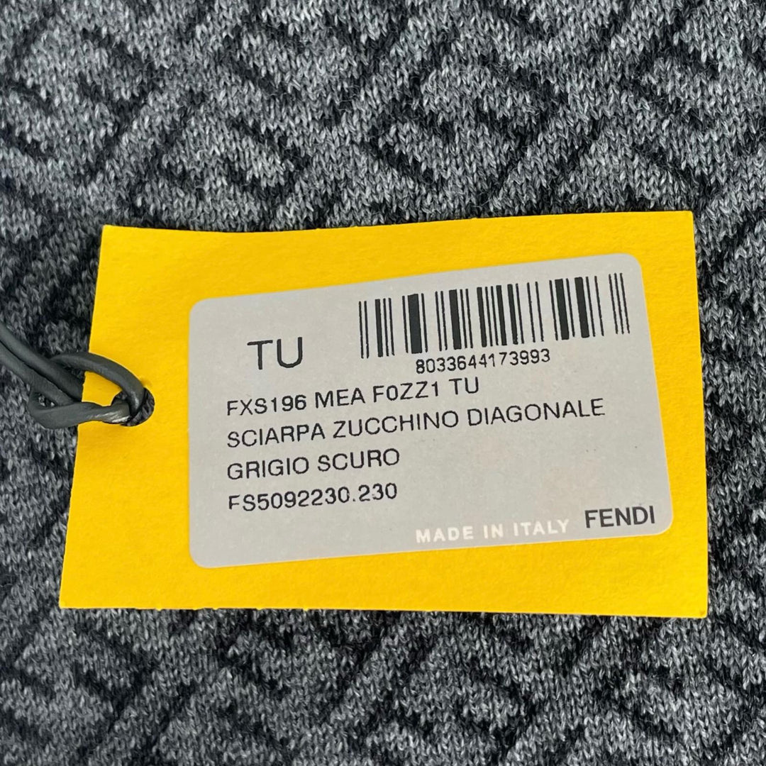 Pristine FENDI Scarf Micro Zucca Pattern gray wool mens