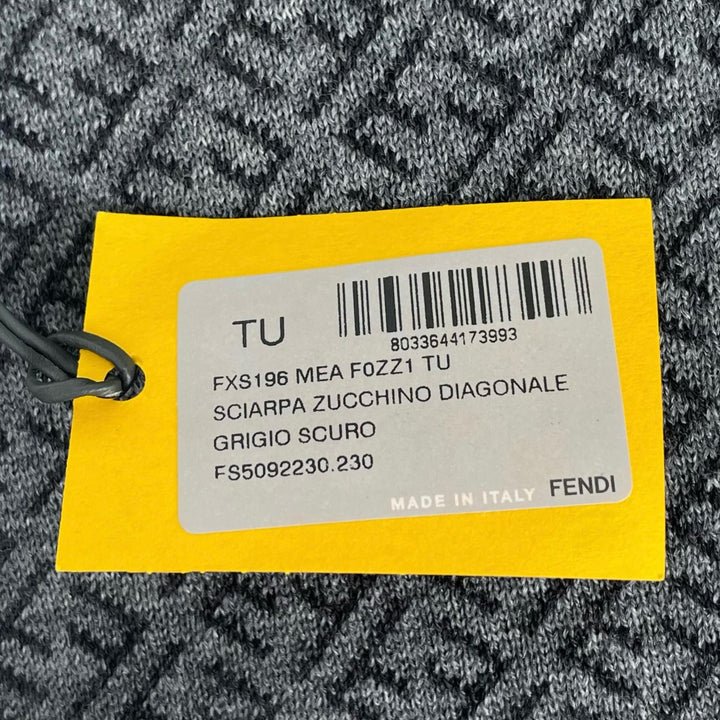 Pristine FENDI Scarf Micro Zucca Pattern gray wool mens