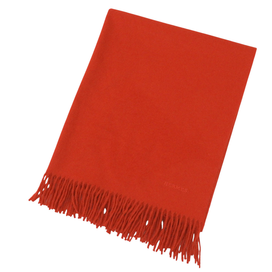 Great HERMES Stall Logo embroidery, solid design, fringed, large scarf cashmere