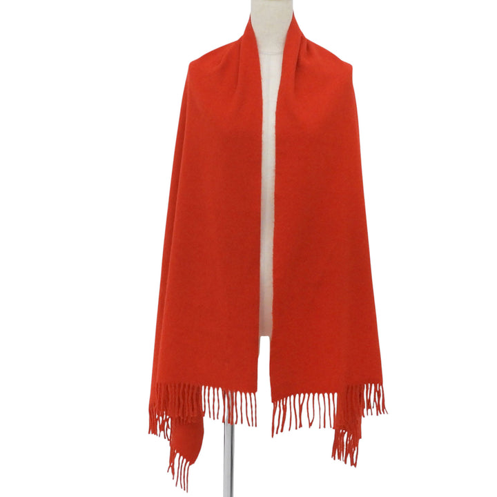 Great HERMES Stall Logo embroidery, solid design, fringed, large scarf cashmere