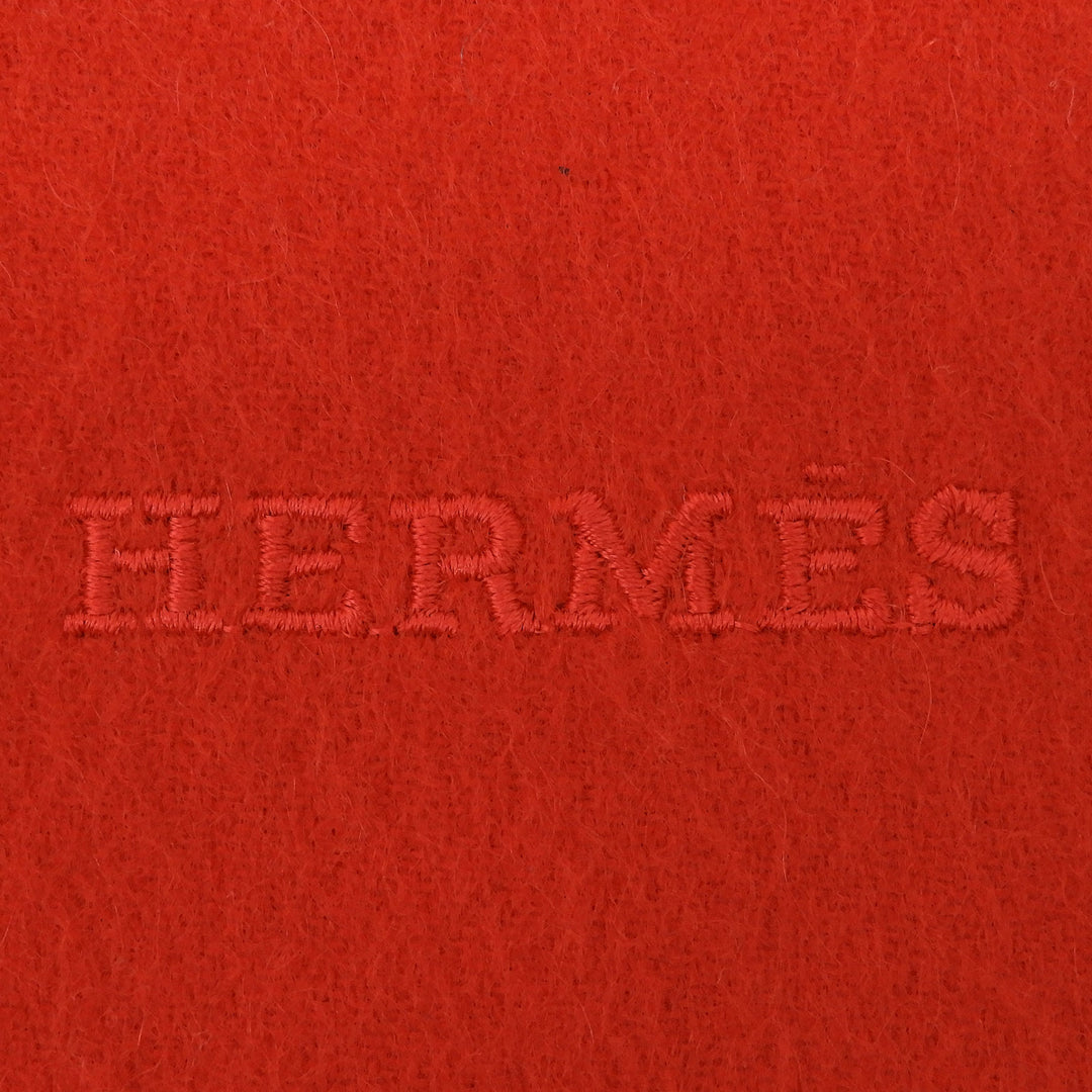 Great HERMES Stall Logo embroidery, solid design, fringed, large scarf cashmere