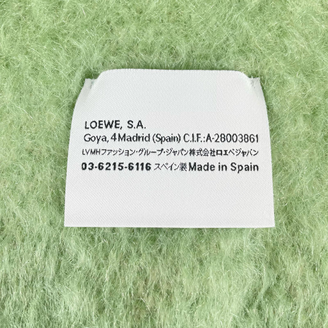 Excellent LOEWE Scarf Anagram Leather Patch Fringe green mohair Women