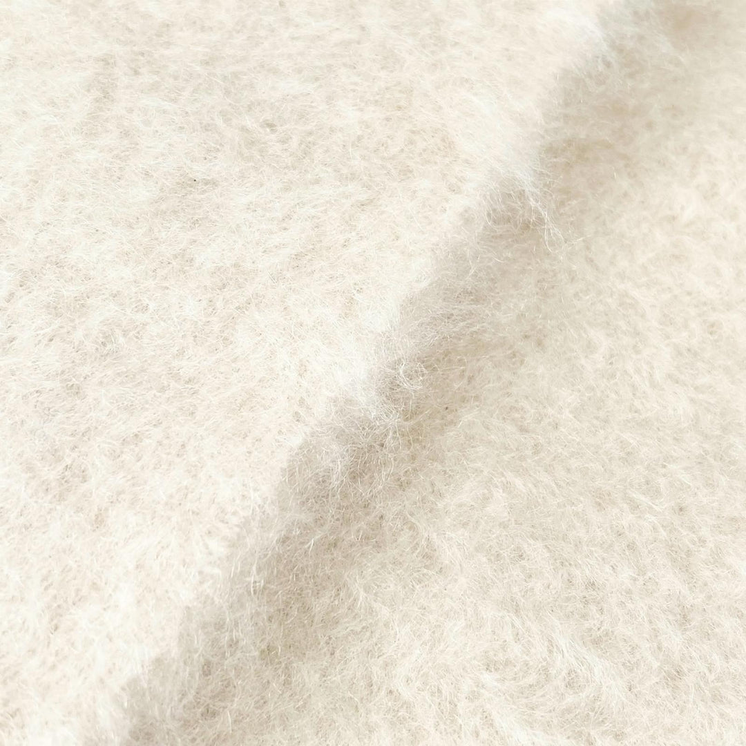Excellent LOEWE Scarf Anagram Leather Patch Fringe Ivory mohair Women