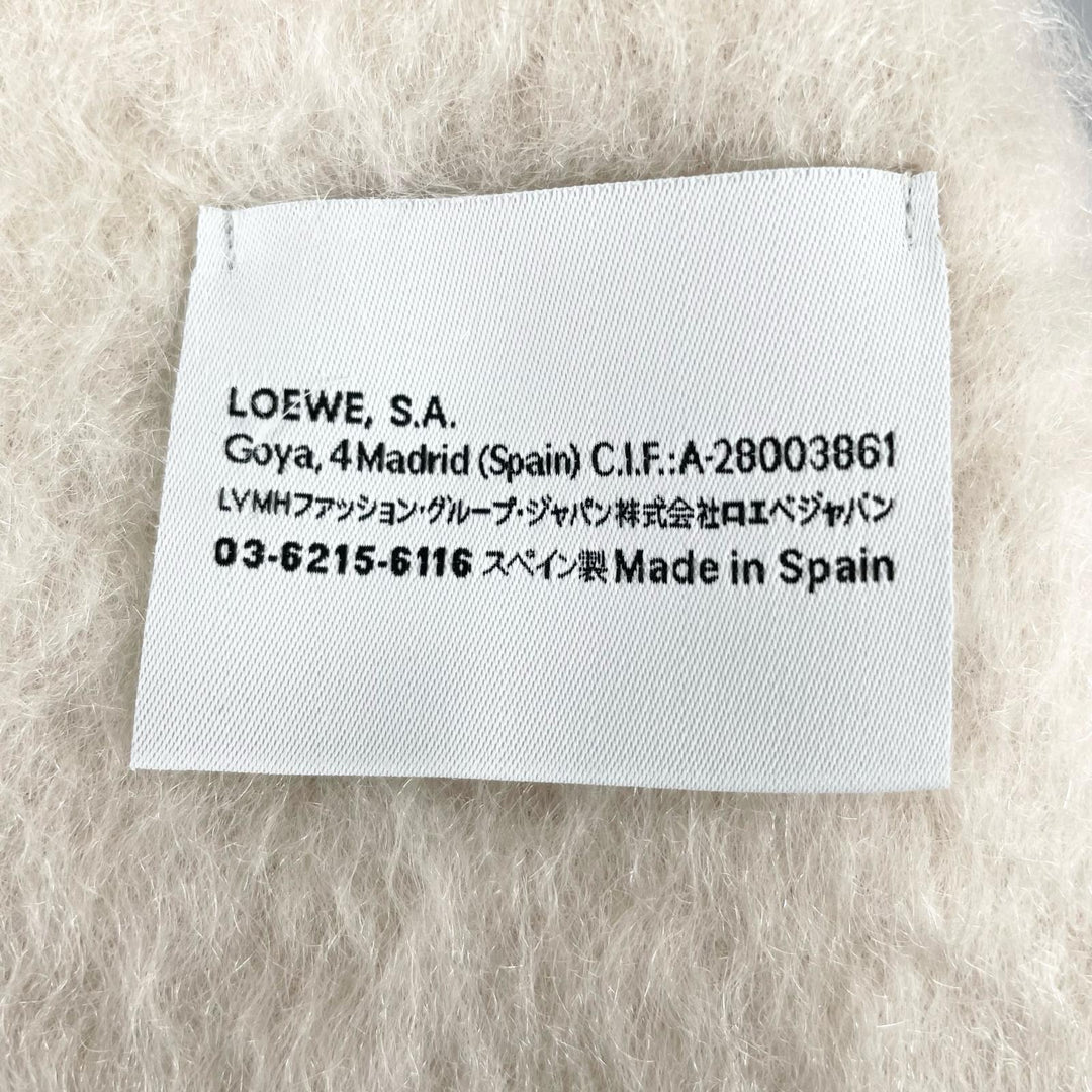 Excellent LOEWE Scarf Anagram Leather Patch Fringe Ivory mohair Women