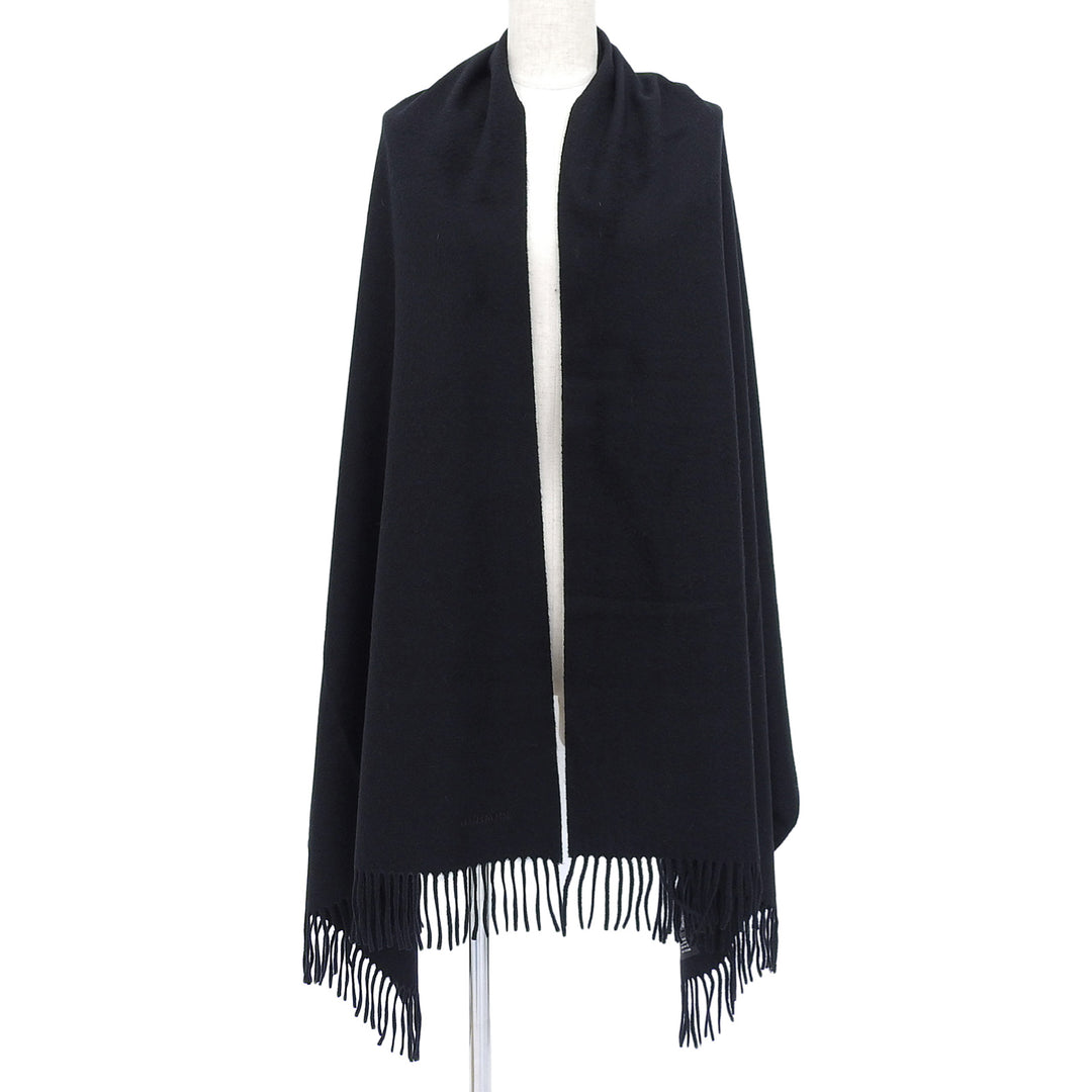 Excellent HERMES Scarf Large shawl with logo embroidery and fringe cashmere