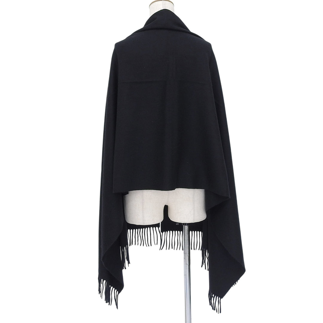Excellent HERMES Scarf Large shawl with logo embroidery and fringe cashmere