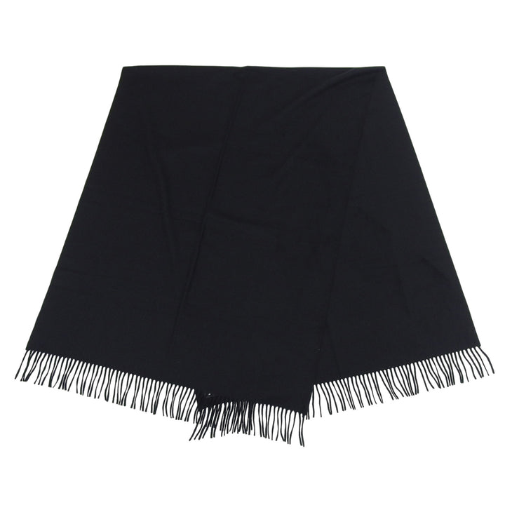 Excellent HERMES Scarf Large shawl with logo embroidery and fringe cashmere