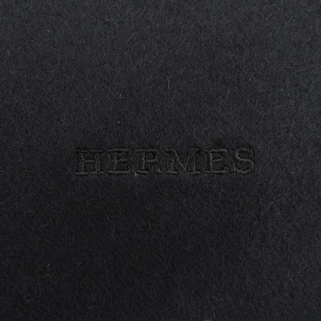 Excellent HERMES Scarf Large shawl with logo embroidery and fringe cashmere