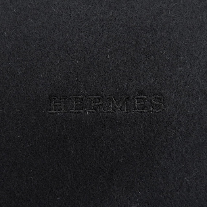 Excellent HERMES Scarf Large shawl with logo embroidery and fringe cashmere