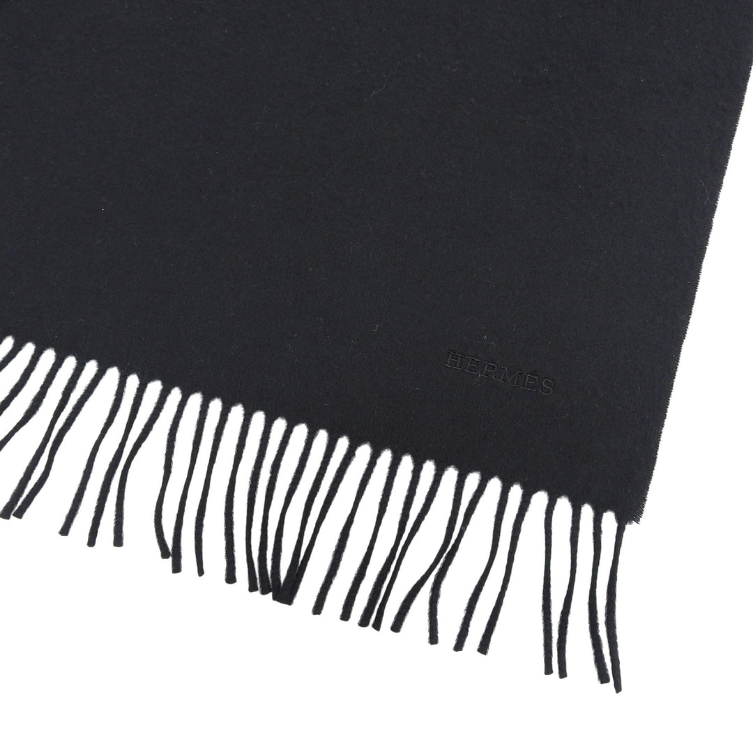 Excellent HERMES Scarf Large shawl with logo embroidery and fringe cashmere