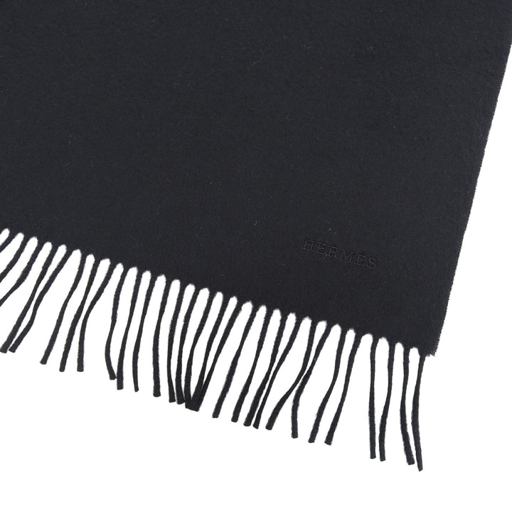 Excellent HERMES Scarf Large shawl with logo embroidery and fringe cashmere