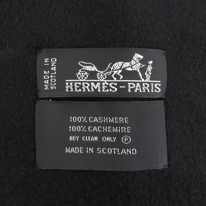 Excellent HERMES Scarf Large shawl with logo embroidery and fringe cashmere