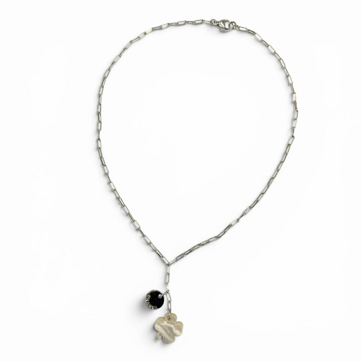 Great CHANEL Necklace Clover logo pendant Silver 925 Women