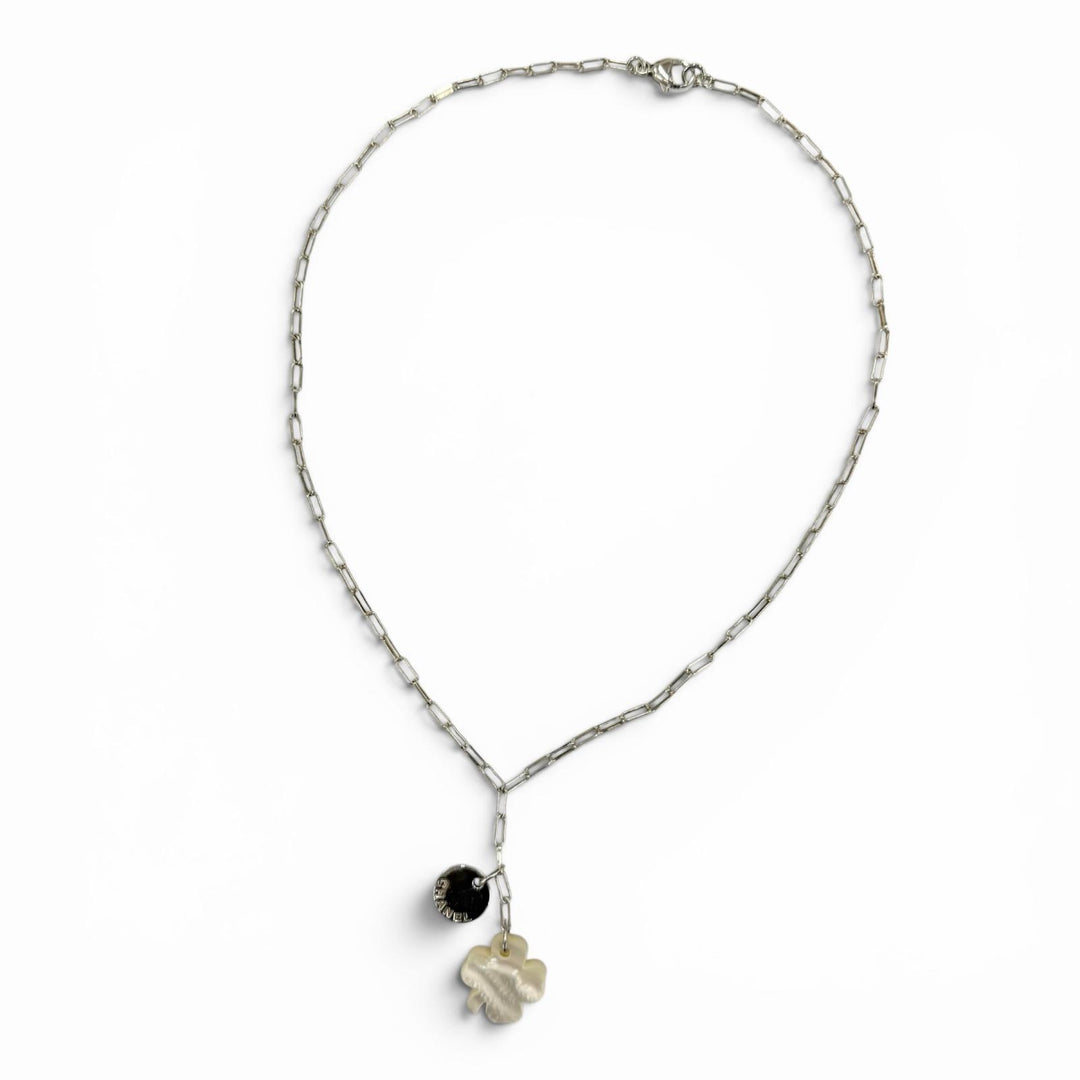 Great CHANEL Necklace Clover logo pendant Silver 925 Women