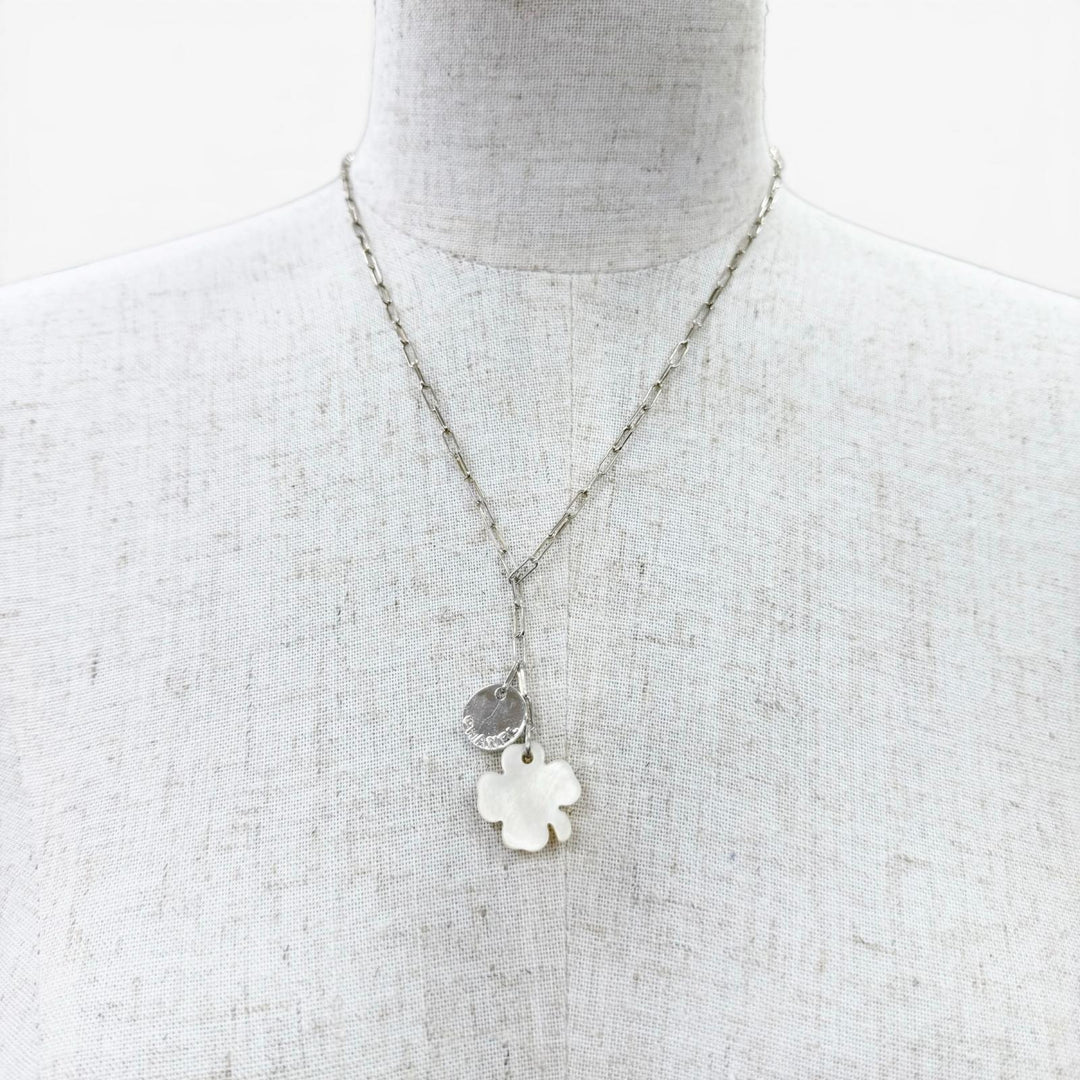 Great CHANEL Necklace Clover logo pendant Silver 925 Women