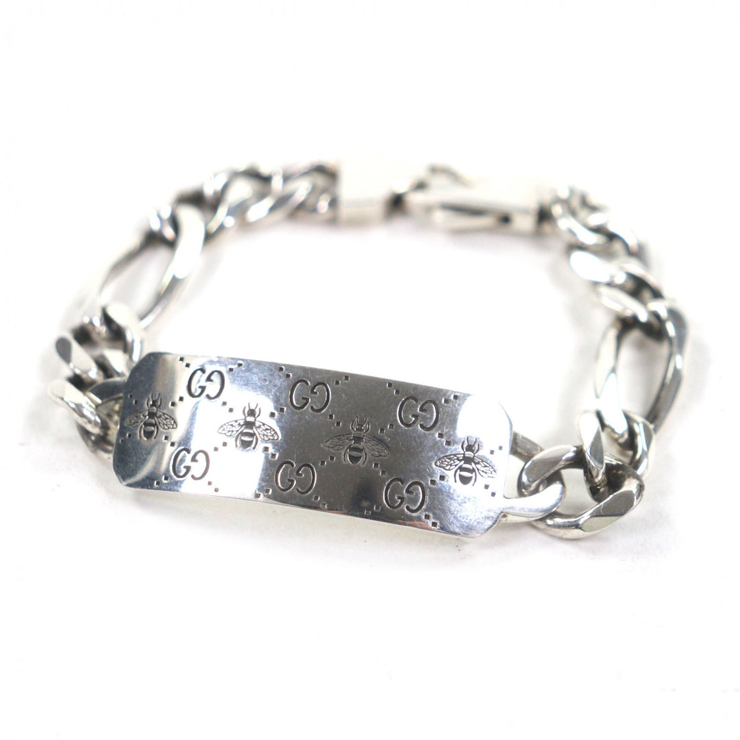 Very Good GUCCI bracelet GG&BEE Engraving Silver AG925 mens 17