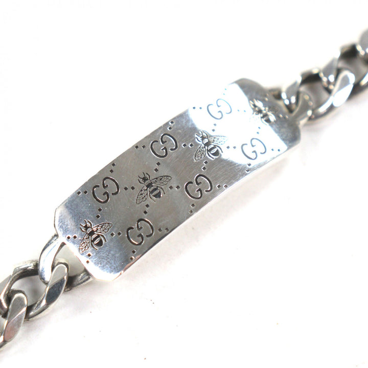 Very Good GUCCI bracelet GG&BEE Engraving Silver AG925 mens 17
