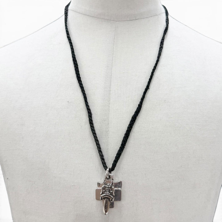Great CHROME HEARTS Necklace Mid-cycle model Three Trinkets Leatherblade Scroll
