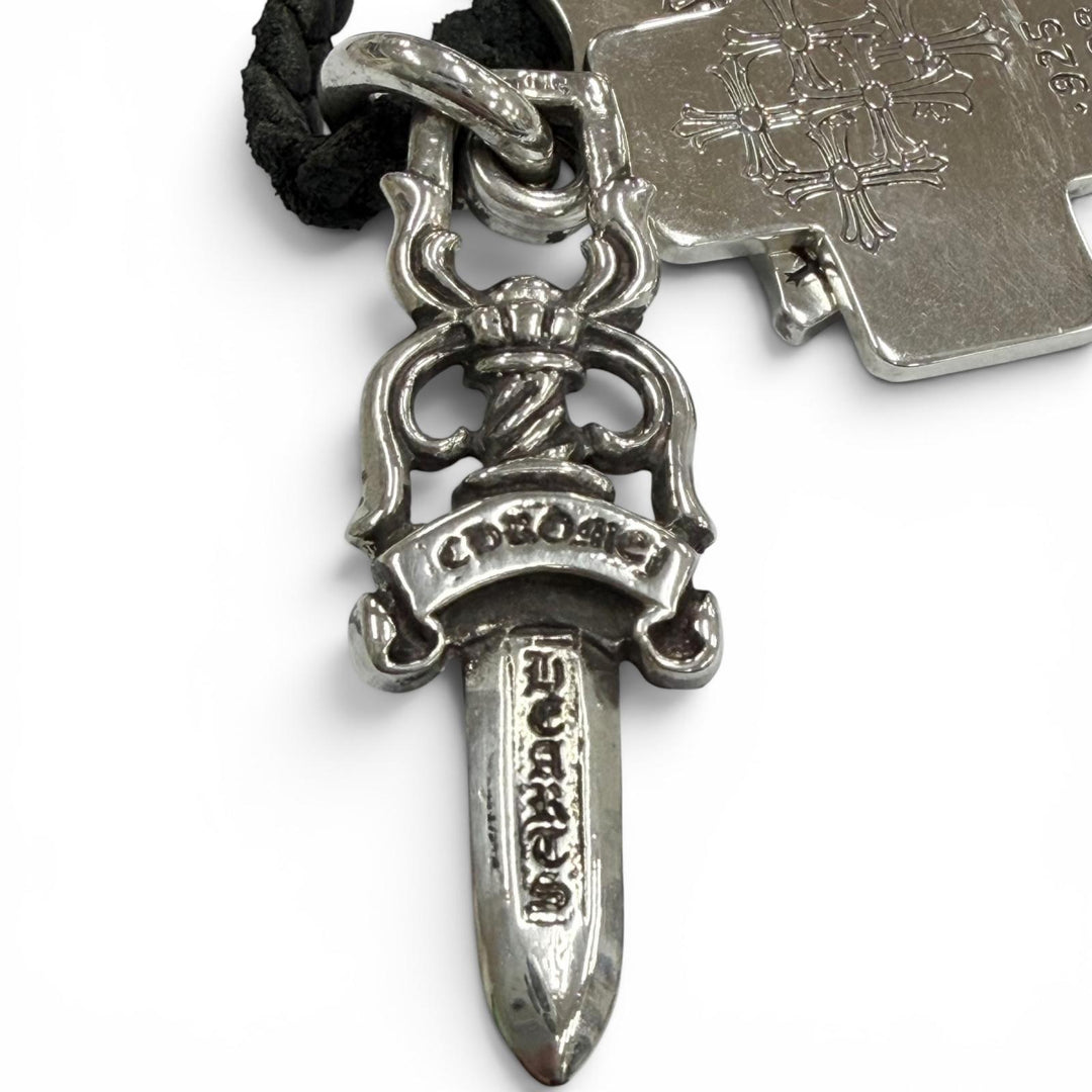 Great CHROME HEARTS Necklace Mid-cycle model Three Trinkets Leatherblade Scroll