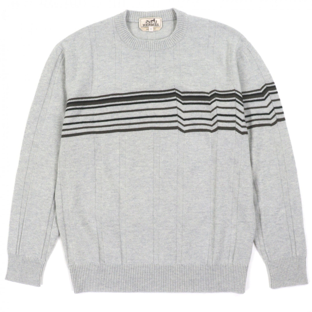 Excellent HERMES sweater crew neck pullover knit gray wool mens S 467210HA