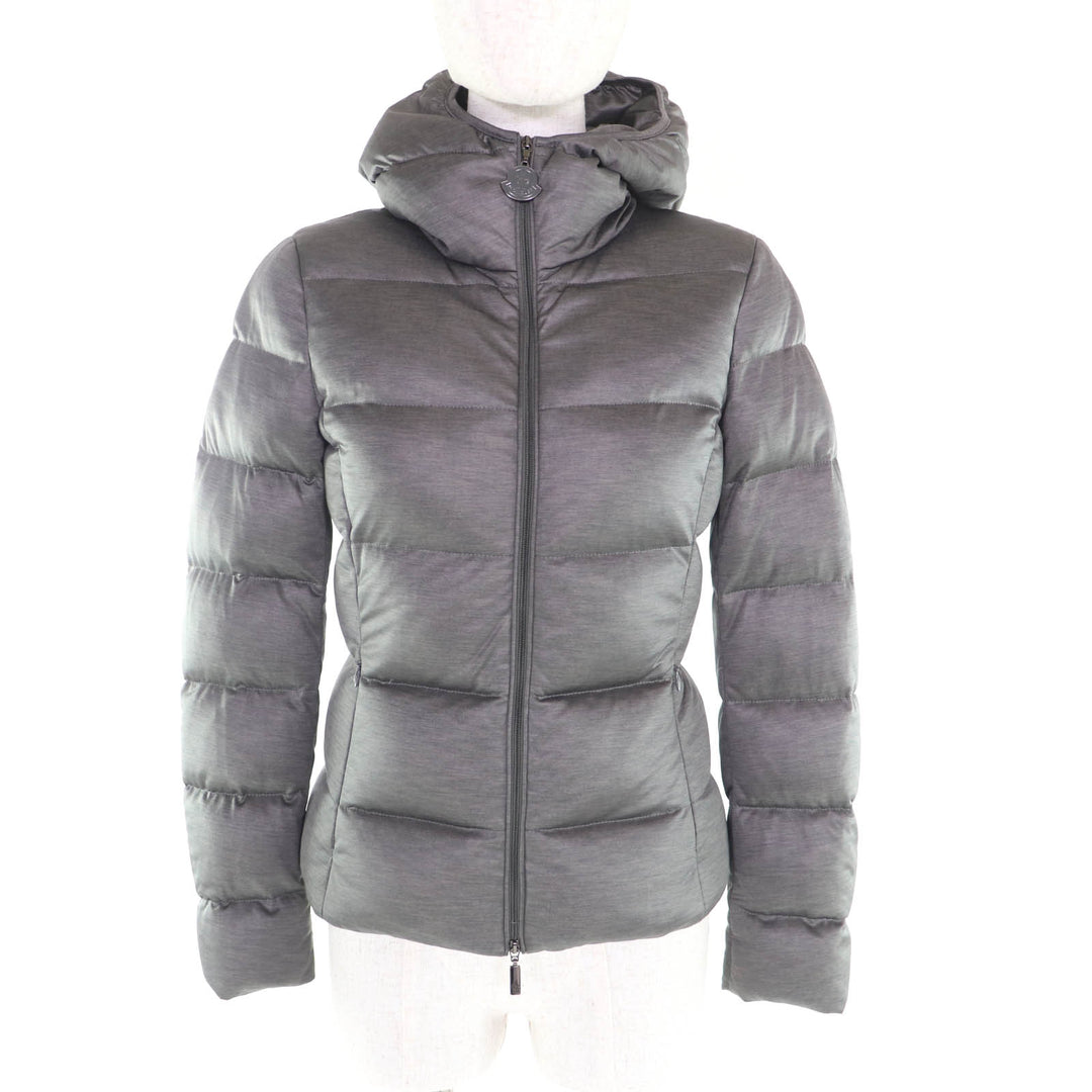 Great MONCLER Down jacket JERSEY Hood logo zip gray polyester Women 220934599500