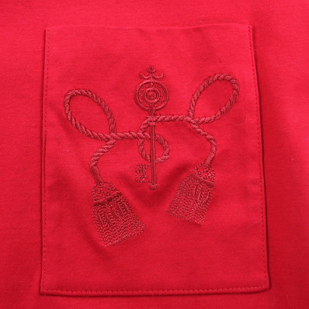 Excellent HERMES one piece Pocket Embroidery Crew Neck Short Sleeve Red 34