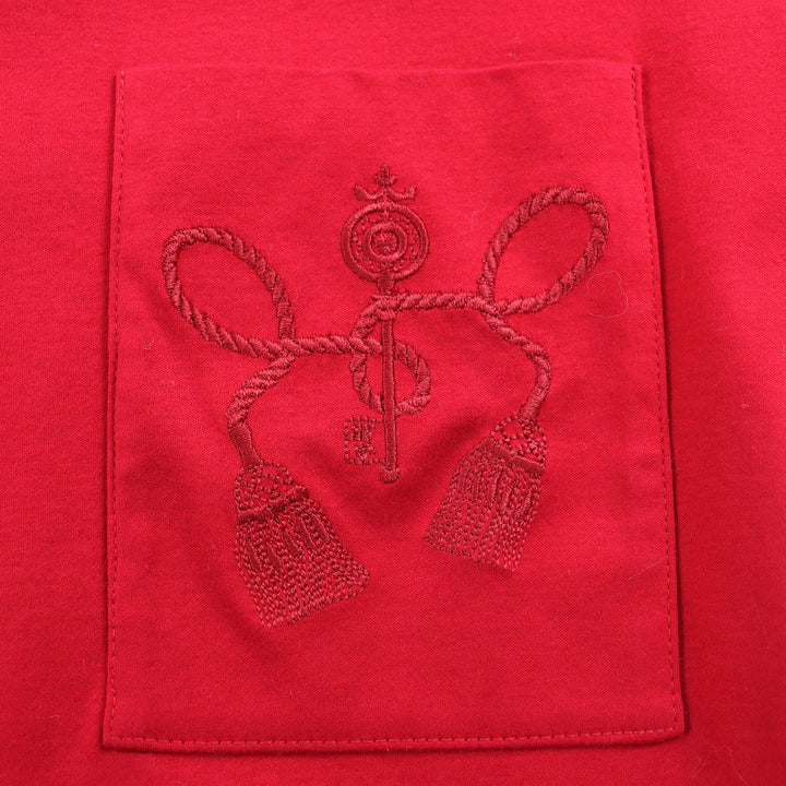 Excellent HERMES one piece Pocket Embroidery Crew Neck Short Sleeve Red 34