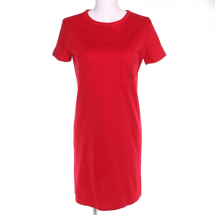 Excellent HERMES one piece Pocket Embroidery Crew Neck Short Sleeve Red 34